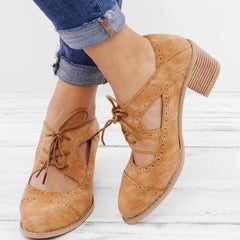 Cyflymder Summer Vintage London Brogue Shoes Women Lace Up Sandal Chunky High Heels Cut-Outs Female Casual Footwear Shoes