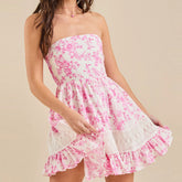 Cyflymder Tube Top Dress for Women Summer Boho Vintage Strapless Floral Mini Dresses Off The Shoudle Ruffle Beach Dress