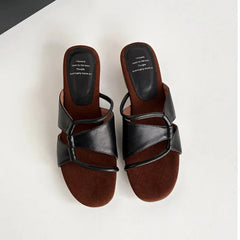 Cyflymder Slippers Casual Elastic band Low Shoes Woman 2025 On A Wedge Luxury Soft Fabric Slides Hoof Heels Leisure Retro Rubber Rome PU