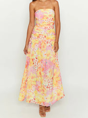 Cyflymder Women s Floral Print Maxi Dress Sleeveless V-Neck Empire Waist Summer Dress with Ruffle Hem and Adjustable Straps