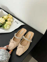 Cyflymder Shoes Square heel Glitter Slides Butterfly-Knot Cover Toe Ladies' Slippers Block Jelly Summer Butterfly-knot Crystal Shoes Woman