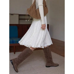 Cyflymder French Ruffle Leaf Edge Rice Apricot Skirt Women's Spring New Fashion Medium and Long Dress
