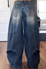 Cyflymder Women Loose Denim Jeans Pants Washed Casual Harajuku High Street Grunge Denim Asymmetric Button Pocket Trouders Jeans for Women