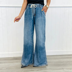 Cyflymder Retro Elastic Waist Slightly Pulled Jeans Women's Y2k High Street Washed and Old Design Floor-mopping Trousers