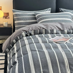 Cyflymder 4Pcs High-End Striped Jacquard Fitted Sheet Bedding 100% Cotton Soft Breathable Bedclothes Cozy Comfort Set with Corner Belt