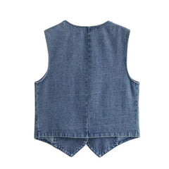 Cyflymder Denim Waistcoat y2k Women Solid Color V Neck Single Breasted Sleeveless Vest Jeans Crop Top Jacket Summer Streetwear