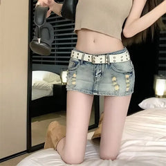 Cyflymder Summer New Style Sexy Low Waist Denim Mini Dress Women's Elastic Tightening Hip Covering Anti-Exposure Skirt