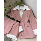 Cyflymder Short Suits Fake Two Blazers Pink Shirts 2 Piece Sets Womens Outifits Wide Leg Pants Fashion Jacket Chic Black s