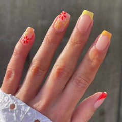 Cyflymder 24Pc Short Ballet False Nails Pink Lovely French Designs Glossy Glitter Press on Nails Full Cover Nail Tips Art Valentine Party