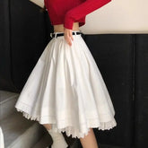 Cyflymder Sweet White Lace Skirt Women Spring Summer High Waist Pleated A-line Midi Skirts Temperament Ballet Style Faldas