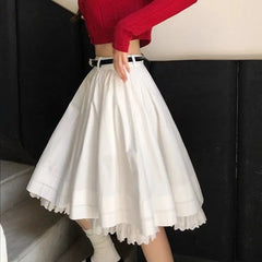 Cyflymder Sweet White Lace Skirt Women Spring Summer High Waist Pleated A-line Midi Skirts Temperament Ballet Style Faldas