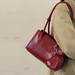 Cyflymder Korean Long Handle Shoulder Bag, Large Capacity Women's Commuting Tote Bag, Fashionable and Elegant Wine Red Bridal Bag