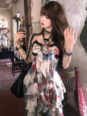 Cyflymder New American Style Sexy Gyaru Halter Top Women Design Sweet Print Slim Camisole Summer High Street Coquette Asymmetrical Tees