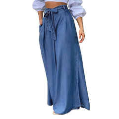 Cyflymder Solid Color Elegant Lace-up High-waisted Wide-leg Pants. European and American Style New Summer Fashion Casual High Waist Jeans