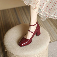 Cyflymder New British retro thick patent leather shoes small shoes summer new high-heeled red buckle with Mary Jane women's shoes