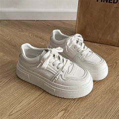 Cyflymder High-top White Sneakers for Women, New Spring/autumn Collection, Height-enhancing Round Toe Lace-up Casual Sneaker Shoes