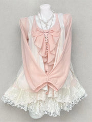 Cyflymder New Vintage Japanese Sweet Women 3 Piece Sets Long Sleeve Tops + Chic Cardigan + Cake Skirts Subculture Elegant Fashion Outfits