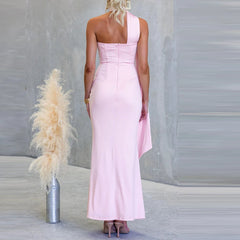 Cyflymder Fashion Off Shoulder Solid Slim Cocktail Party Dress Summer Backless Wrap Hips Dress Sexy Ribbon Halter Tube Tops Fishtail Dress