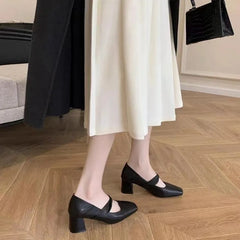 Cyflymder Summer Fashion Hot Sale Square-toe Retro High Heels Women's Shoes Fashion Solid Color Women's Soft Leather High Heels 869
