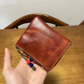 Cyflymder Cowhide Wallet, Men's and Women's Leather Card Case, Driver's License Organizer, Vintage Zipper Money Clip, Rubbed Color Coin