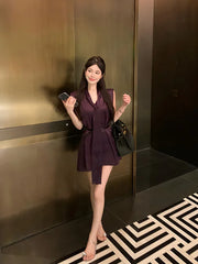 Cyflymder Fashionable Socialite Satin Ribbon V-neck Dress for Women's Summer New Irregular Temperament High Waisted Slim A-line Skirt