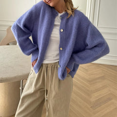 Cyflymder Y2K Streetwear Solid Color Soft Knitted Sweater Tops Outerwear Women Casual Basic Cardigans Front Button Up Long Sleeve Knitwear