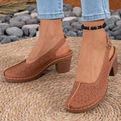 Cyflymder Summer New Women High Heel Sandals Comfortable Rubber Sole Shoes Large Size 43 Roman Style Round Toe PU Leather Slip-On Sandals