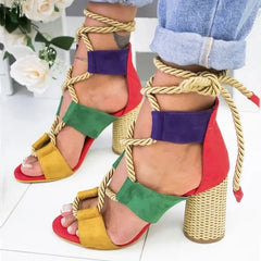 Cyflymder High Heels Women Sandals Hemp Rope Lace Up Summer Shoes Woman Fish Mouth Gladiator Sandals Ladies Pumps Orange Big Size 43