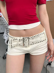 Cyflymder American White Hot Girl Jeans Shorts for Women Y2K Riveted Summer New Fashion Ultra Short Slim Fit Sexy Low Waist Jeans Women