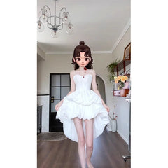 Cyflymder Irregular White Mini Dress Women Fashion Birthday Party Prom Luxury Sexy Straps Dress Summer Korean Bodycon Design Vestidos New