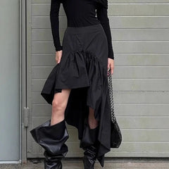 Cyflymder Commuting Black Ruffled Skirt For Women Asymmetric High Waist A-line Skirt Fashion Splice Female Casual Skirt Streetwear