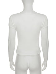 Cyflymder Casual Solid Knitted T Shirt Cardigans Basic Slim O-Neck Short Sleeve Tees Women 2025 Summer Fashion Streetwear Ladies