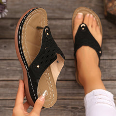 Cyflymder New Thong Flip Flops for Women Fashion Rome Style Summer Beach Slippers for Women Leather Flat Slippers