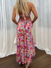 Cyflymder Elegant Off-Shoulder Maxi Dress with Boho Floral Print and Lace-Up Back Detail for Summer Wedding Party or Vacation Beachwear