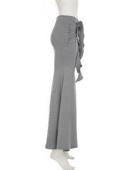 Cyflymder Elegant Fashion Tie Flowers Bodycon Skirts Slim Folds Low-Waisted Maxi Skirts Women 2025 Summer Fashion Streetwear Lady