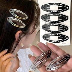 Cyflymder Korean Fashion Retro Flower Hollow Print Hair Clips for Girls Droplet Shape Hair Clips Cute Harajuku Hair Pin Punk Headwear