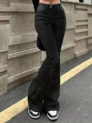 Cyflymder Women Stretchy Low Rise Jeans Female Double Button Skinny Denim Pants Women Slim Fit Bell Bottoms Classic Y2k Flared Trousers