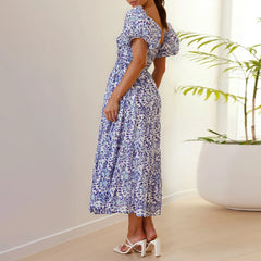 Cyflymder Summer Bohemian Dresses Off Shoulder Sexy Short Sleeve Large Swing Long Dress Women Floral Printed Low Cut Backless Beach Dress