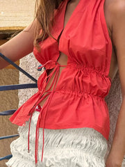 Cyflymder Romore Orange Sexy Bal Beachside Summer Trendy Vest Faionable Cover-Up Strapl Crop Top for Holiday Wear