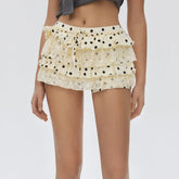 Cyflymder Women's Y2K Lace Ruffle Bloomers Short Polka Dots Drawstring Tiered Layered Micro Shorts Elastic Waist A-Line Cute Skorts