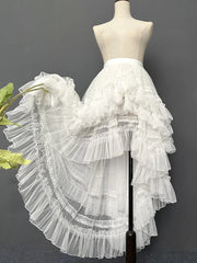 Cyflymder Gothic Lolita Underskirt High Low Ruffled Skirt Light Floral WeddingTrailing Lace Trailing JSK Cake Fluffy Mesh Cover Up Skirt