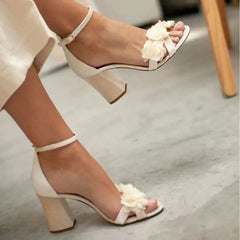 Cyflymder New Floral Sandals High Heels Shoes Women Wedding Party Shoes