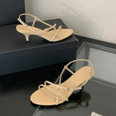 Cyflymder Clear Heels Open Toe Low Sandals Woman Leather Female Shoe Ankle Strap All-Match 2025 Summer Med Peep Low-heeled Girls Fashion B