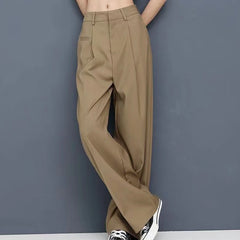 Cyflymder New Women Full Wide Leg Suit Pants Elegant Temperament Office High Waist Straight Trousers Stylish Casual Loose Pants