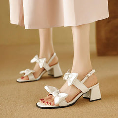 Cyflymder Fashion Womens Shoes 2025 Clear Heels Female Sandal Med Large Size Luxury Velvet Comfort Girls Bow Beige Medium Big Low Solid Ru