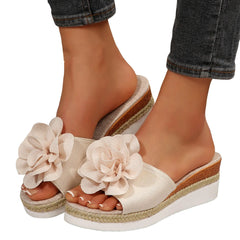 Cyflymder Women's Wedges Slippers 2025 Summer Beach Platform Sandals Fashion Flower Slippers Women High Heels Beach Slippers Slides