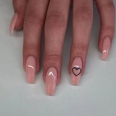 Cyflymder 24Pcs Simple Wine Red French False Nails with Heart Pattern Designs Square Nail Tips Art Detachable Short Fashion Nails Stickers