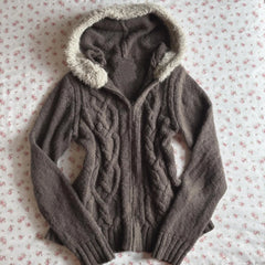 Cyflymder Fashionable American retro y2k solid color knitted wool collar splicing hoodie coat zipper slim hot girl top autumn and winter