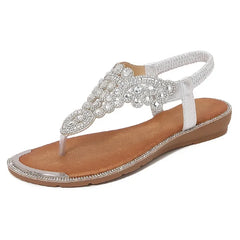 Cyflymder Women Sandals Summer Fashion Platform Wedges Comfortable Elastic Band Non-slip Rhinestone Sandals Beach Shoes