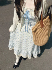 Cyflymder Boutique Floral Sundress Lace Trimmed Overalls with Butterfly Sash Ethereal Sweet Maxi Dress Summer 2025